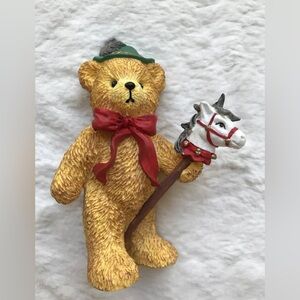 NIB 1995 Bronson Collectibles Bear Figurine Riding Stick Horse,brown bear